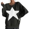 Women's Star Print Long Sleeve Crewneck Sweater Drop Shoulder Pullover Tops