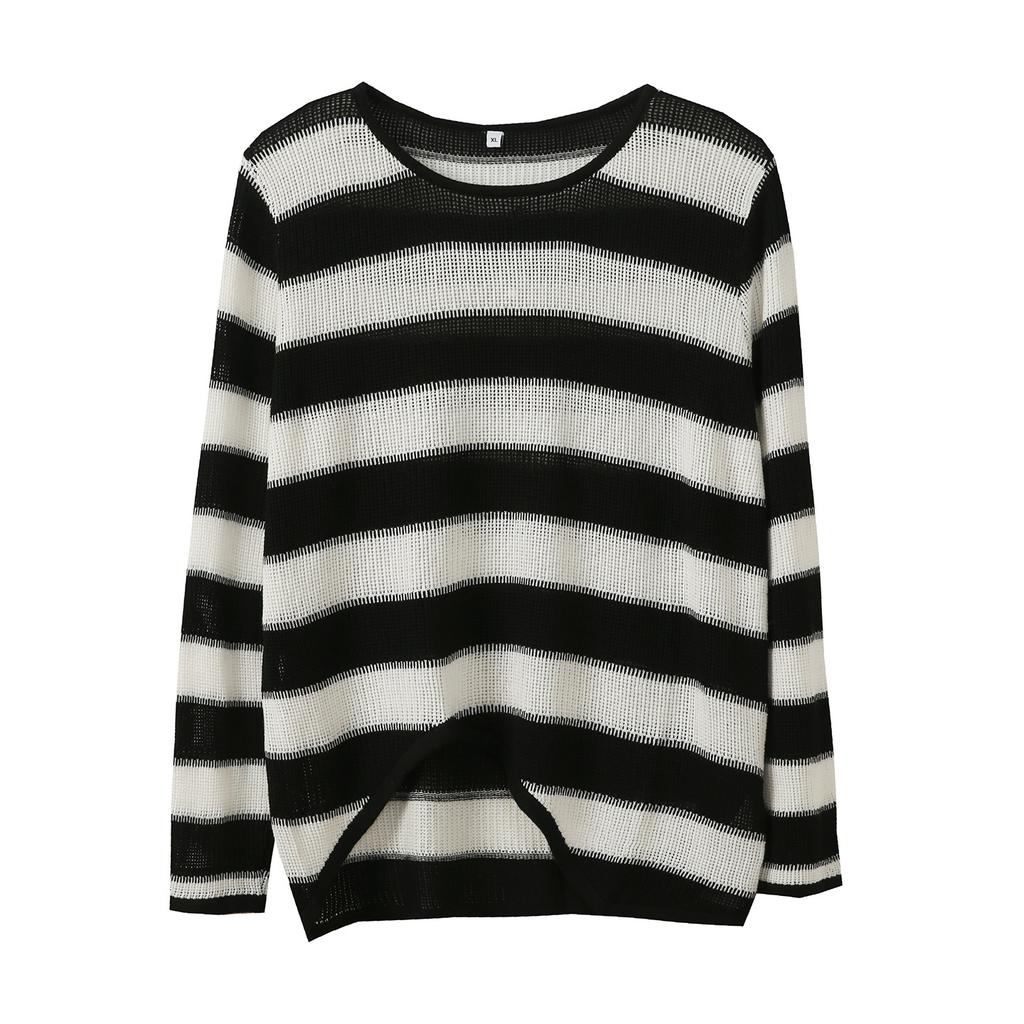 ins trendy cool striped sweater women's autumn new fat mm wool versatile loose top 333088