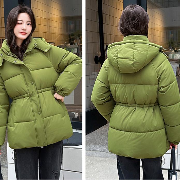 Winter new hooded cotton clothes medium and long loose thickened waist thin cotton clothes jacket tide