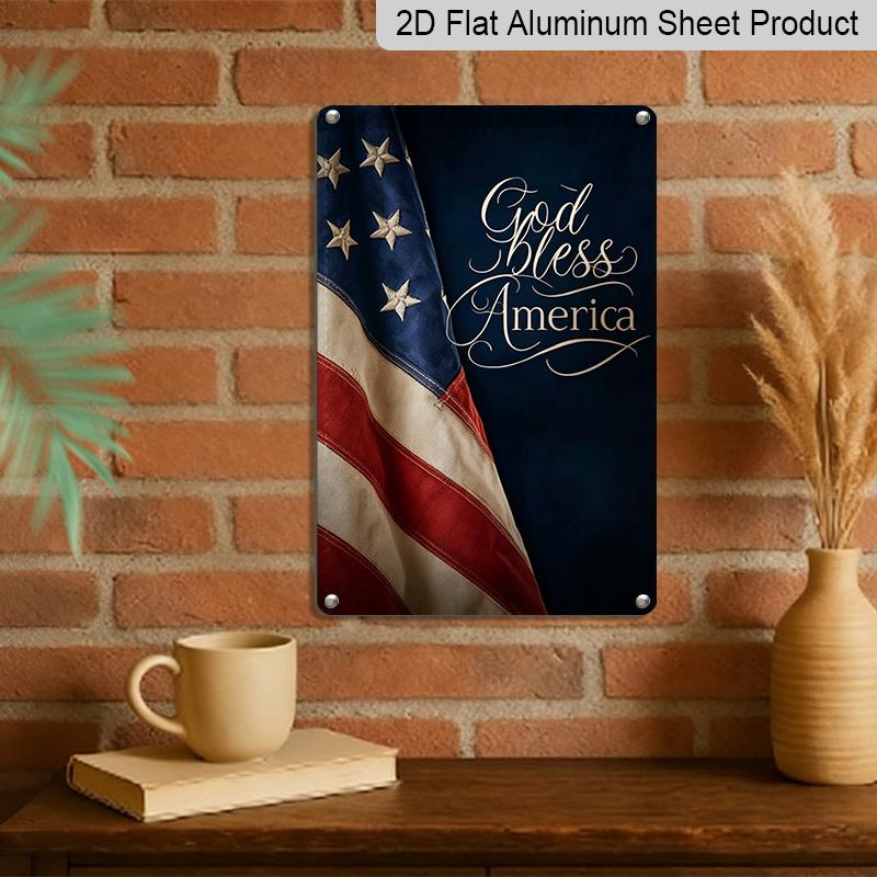 Плоский 2D Патриотический Металлический Знак "God Bless America", Алюминиевое Настенное Искусство 8×12 Дюймов, Винтажный Дизайн Американского Флага, Прочный Декор ко Дню Памяти