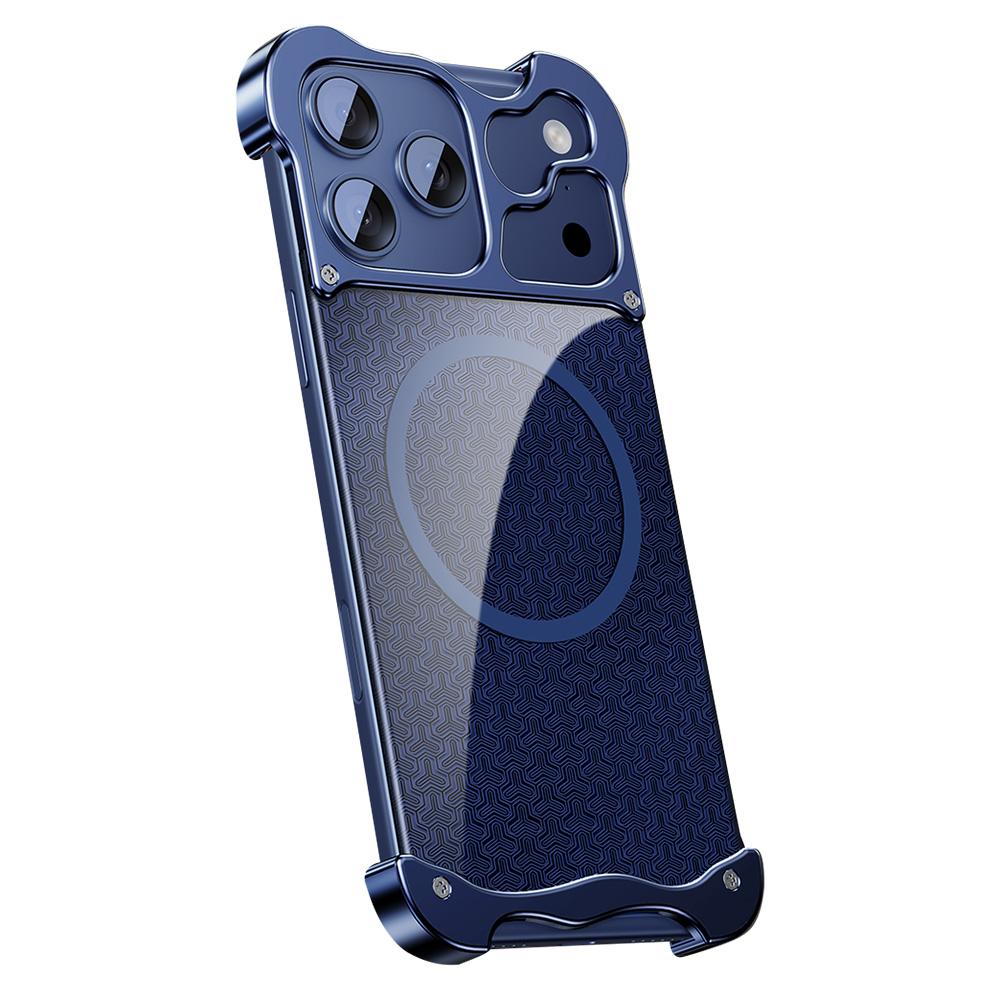 Безрамочный чехол для iPhone 17 Pro Max, совместимый с MagSafe, с позолоченным узором «Броня», задняя крышка из алюминиевого сплава и поликарбоната