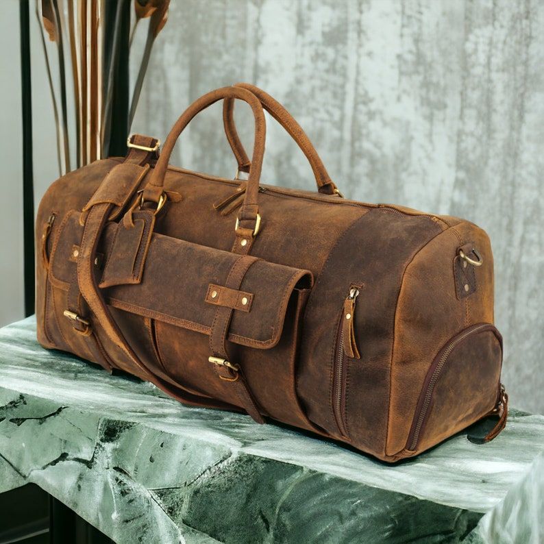 Кожаные дорожные вещевые сумки ручной работы для мужчин и женщин на ночь и выходные в спортзале