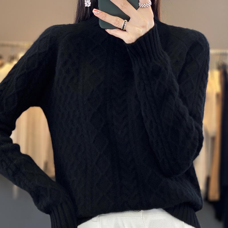 2023 Women's Cashmere Wool High Neck Thick Knit Sweater