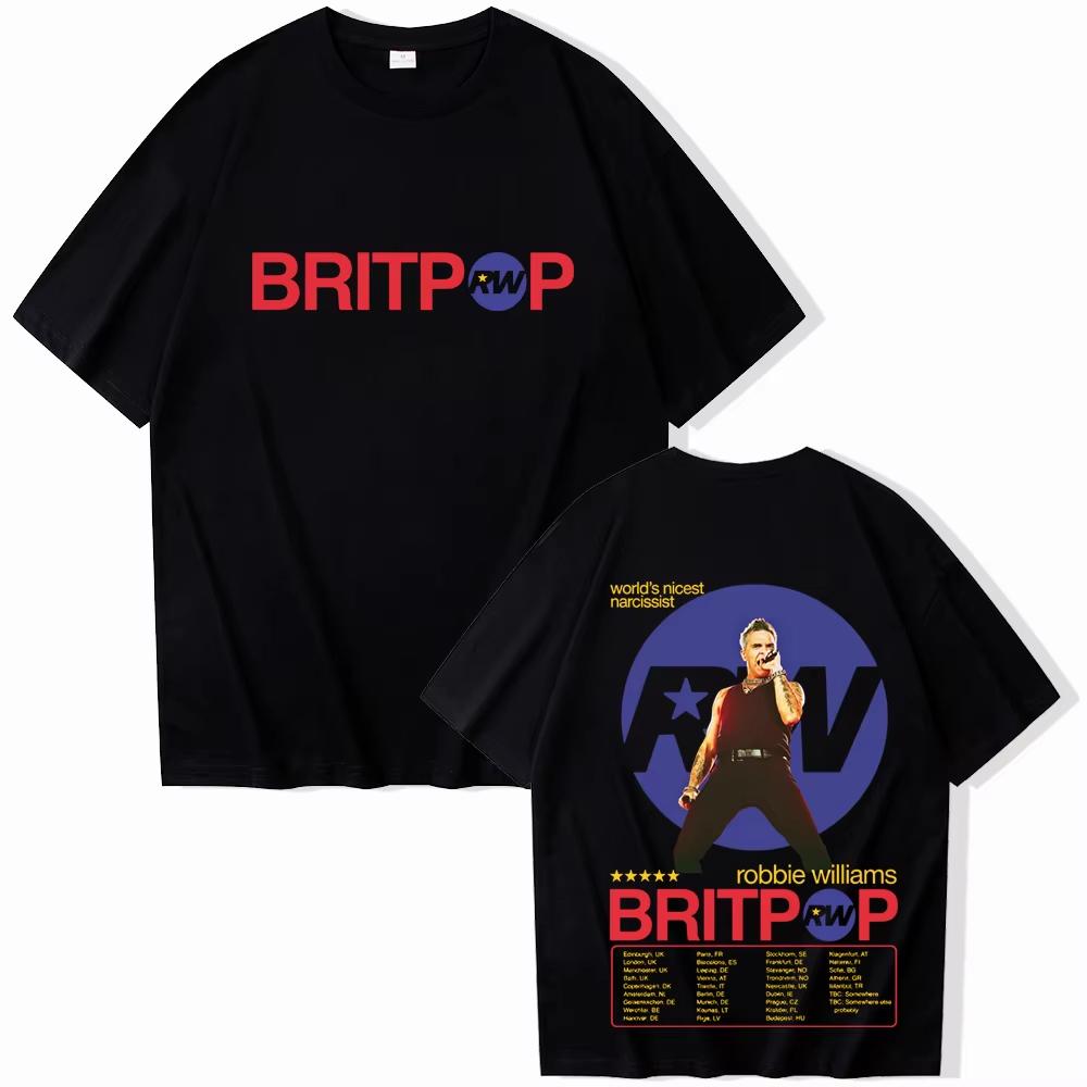 2026 Готские хлопковые оверсайз футболки Робби Уильямс BRITPOP Мировой тур Футболка Мужская Женская Харадзюку Короткий рукав Круглый вырез Повседневная рубашка