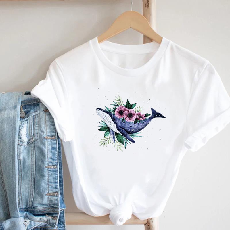 (Азиатский размер) Одежда Повседневная Цветочная Милая Стильная Тенденция Симпатичная Футболка Модная Футболка С Коротким Рукавом Женская Женская Футболка с О-образным вырезом и Графическим принтом
