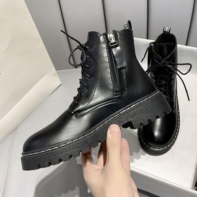 Женские ботильоны, рабочая обувь, черные ботинки, зима 2024, большие размеры, теплые короткие туфли для женщин, армейский панк-стиль, на шнуровке, Y2k