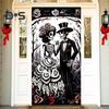 Halloween Door Banner Decoration Horror Skeleton Halloween Wedding Front Door Sign Banner for Porch House Outdoor Decor