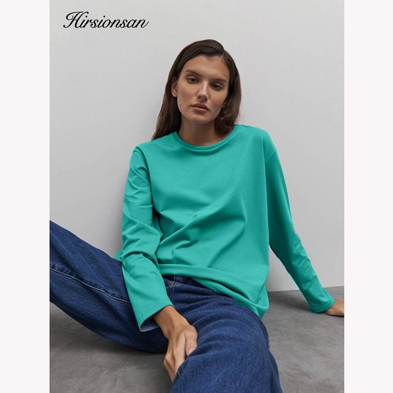 Hirsionsan базовая футболка из 100% хлопка с круглым вырезом, женская свободная пуловер большого размера, шикарные повседневные футболки, женские топы, одежда для девочек, 16 цветов