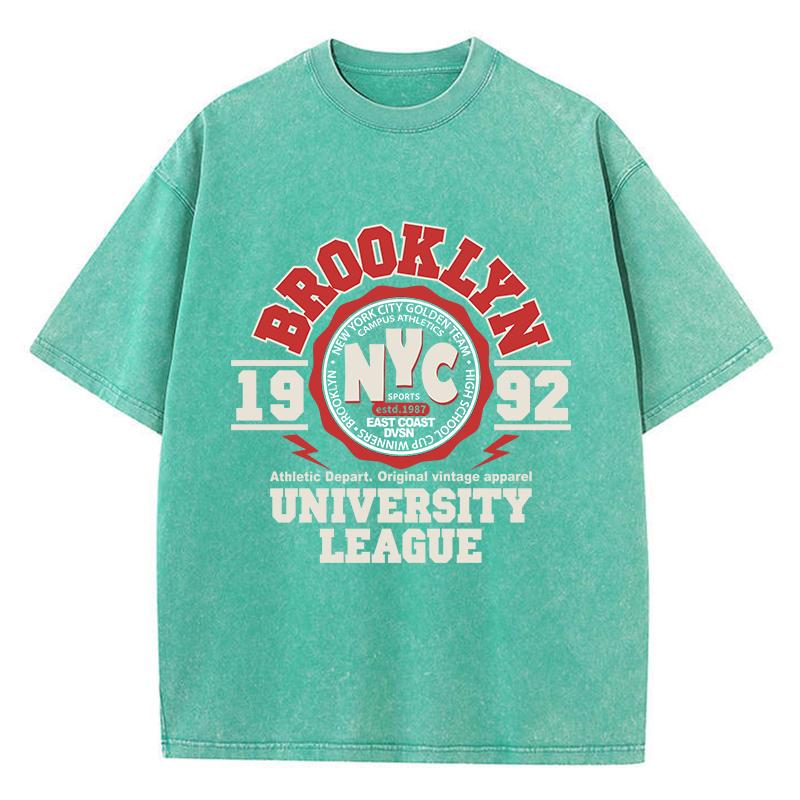 Женские футболки с кислотной стиркой, футболки с принтом лиги Бруклинского университета, состаренные, оверсайз, хлопковые, с коротким рукавом, трендовая одежда