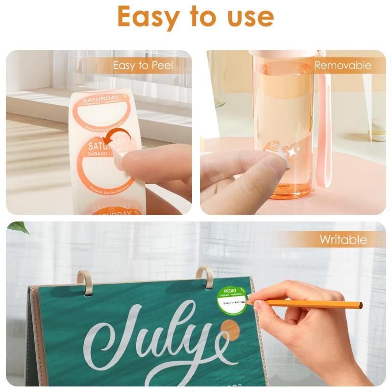 500pcs 2.5cm English Round Adhesive Coated Paper Sealing Stickers Monday to Sunday Kitchen Restaurant Home Labels