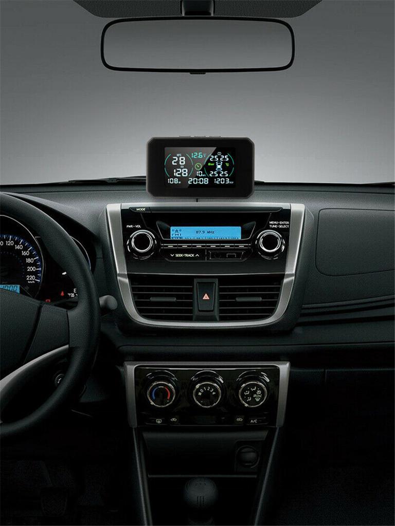 Wireless Car TPMS OBD2 HUD Solar USB Tire Pressure Monitoring 4 Internal Sensors speed/MPG