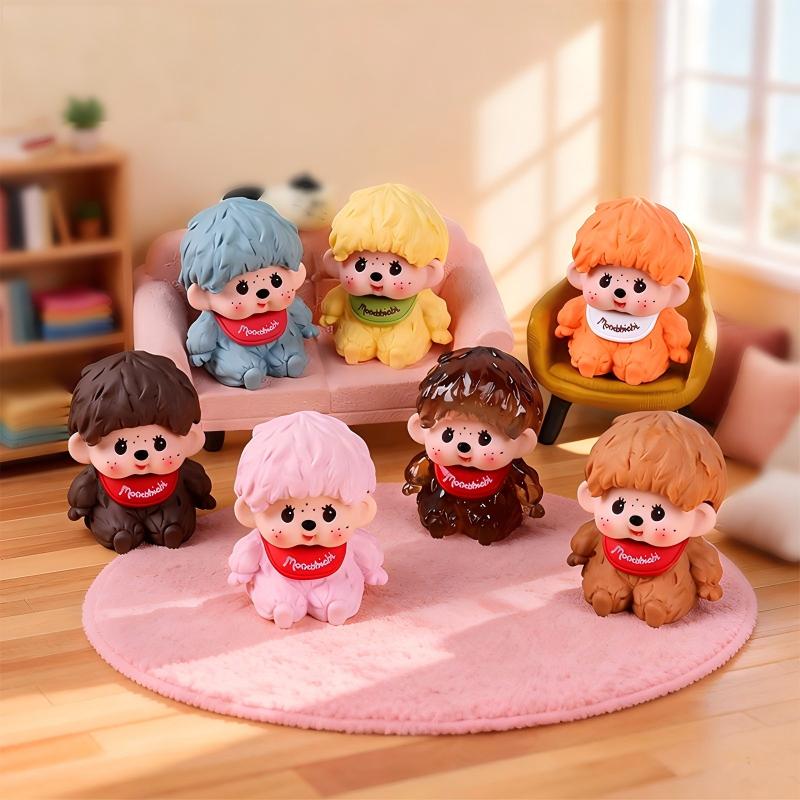Монччичи Орнамент Игрушки Мультфильм Мини Кукла Монччичи Украшение Салона Автомобиля Аксессуары для Рабочего Стола Кавайный Монччичи Подарки