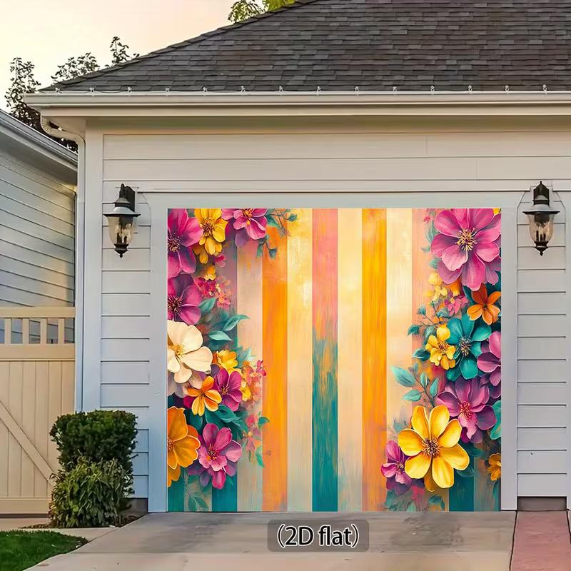 2D Colorful Floral Backdrop, Vibrant Flowers with Striped Background