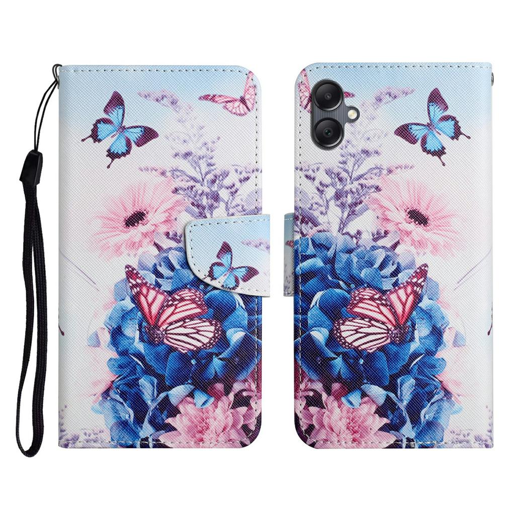 For Samsung Galaxy A07 4G Case Pattern Printing Protective Leather Folio Phone Cover with Wrist Strap
