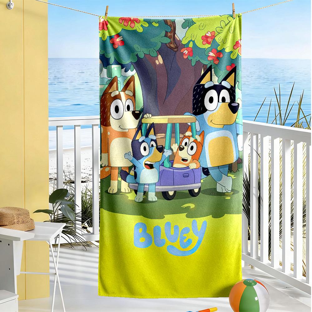 Bluey S Adventure Car Beach Towel Super Soft Microfiber Quickdry Fabric Comfortable Lightweight