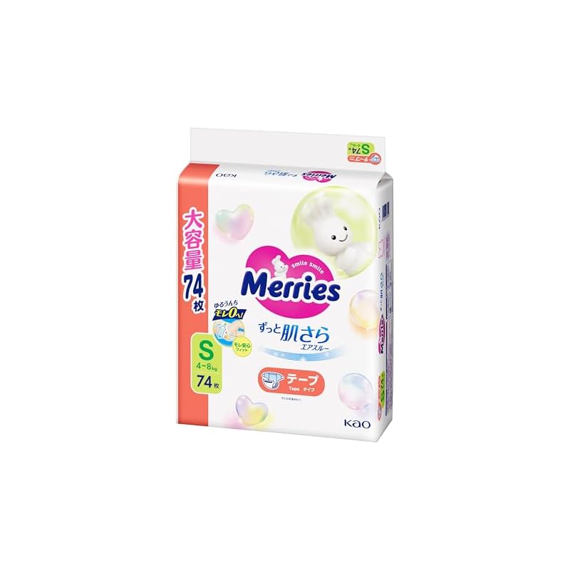 Merries [Тип с липучками, Размер S] Воздухопроницаемые (4-8 кг) 74 подгузника []
