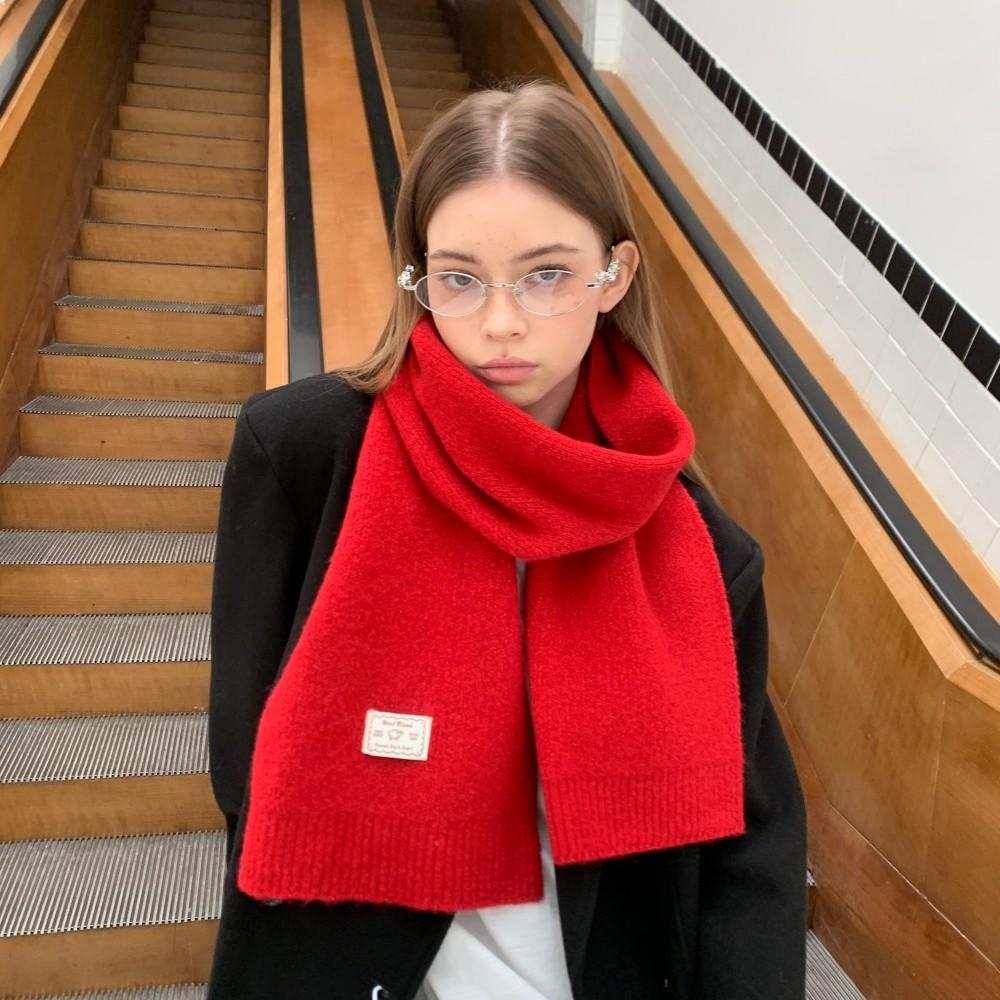 Korean high-quality solid-color wool-blended scarf women's autumn and winter soft waxy scarf warm knitted scarf wholesale