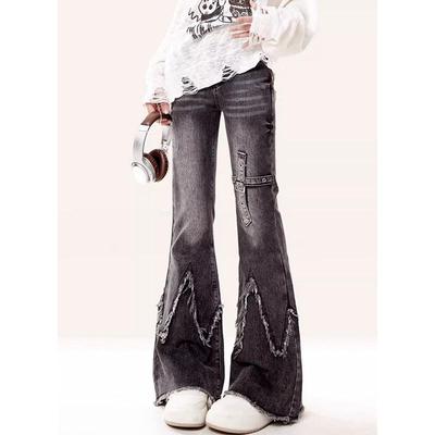 Женские ретро джинсы клеш облегающего кроя 2024 - Американский стиль, влияние Гонконга, дизайн "подкова" тысячелетия