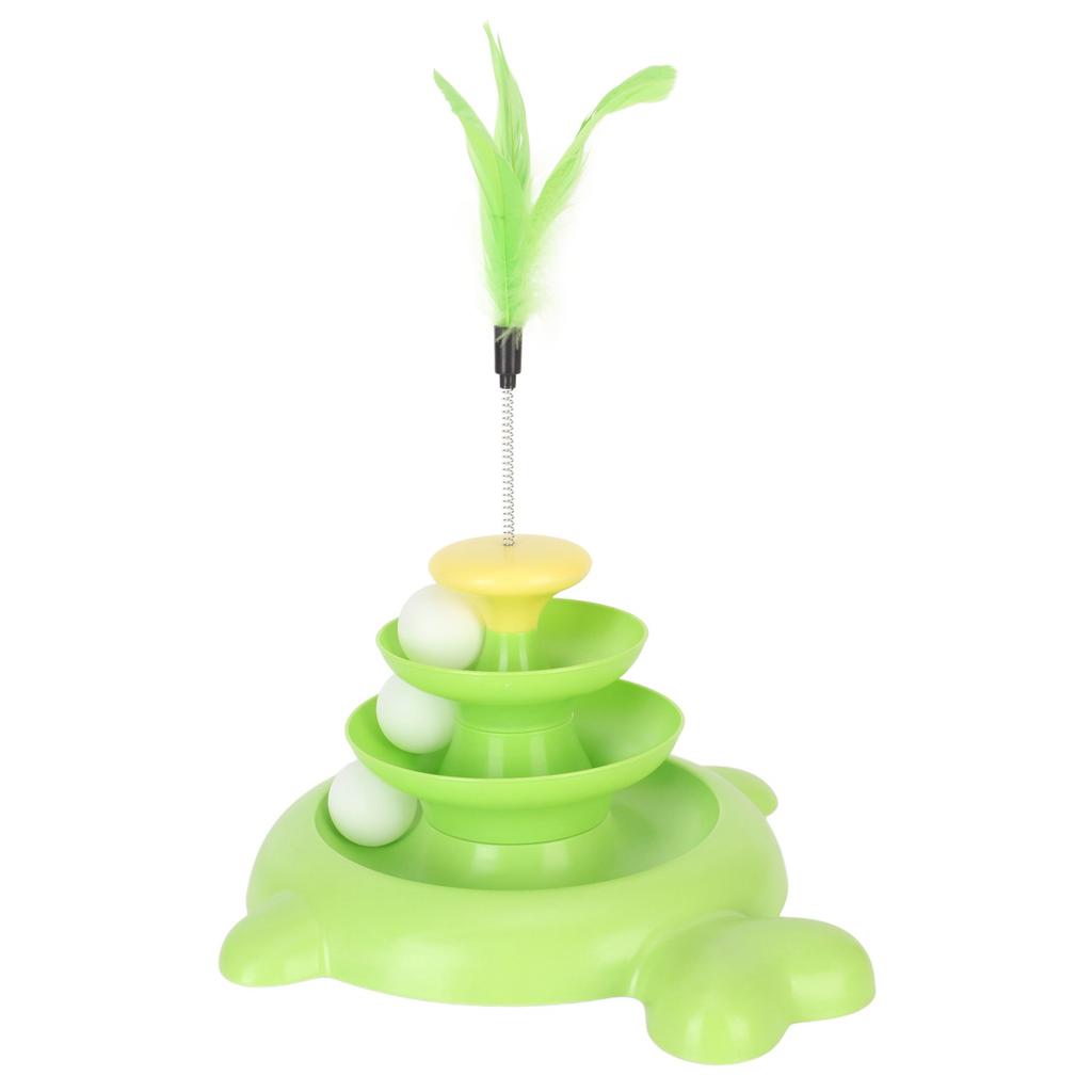 Cat Ball Tower Toy 3 Level Detachable Pet Track Interactive Toy with Teasing Feather for Kitten
