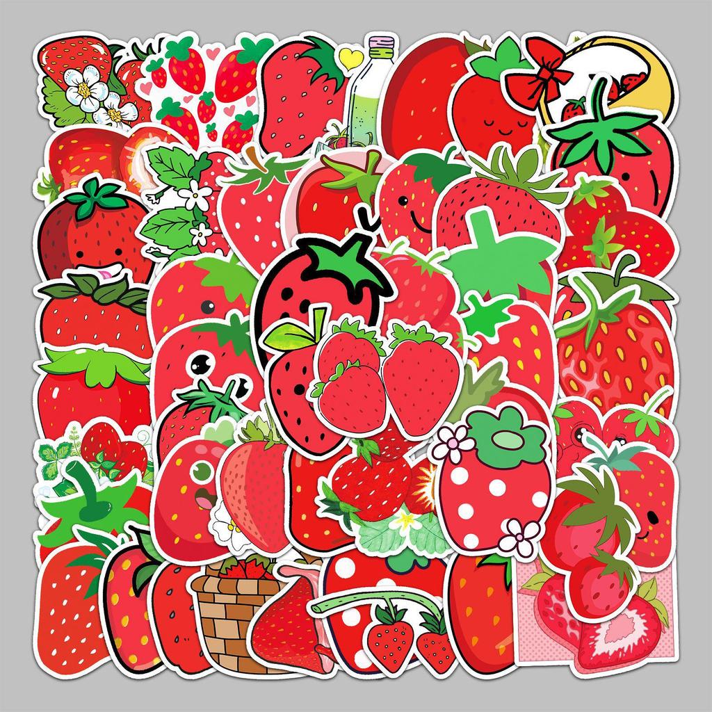 50 Strawberry Fruit Suitcase Stickers - Creative Waterproof Cartoon Decorations for Scooters, Computers, and Tablets