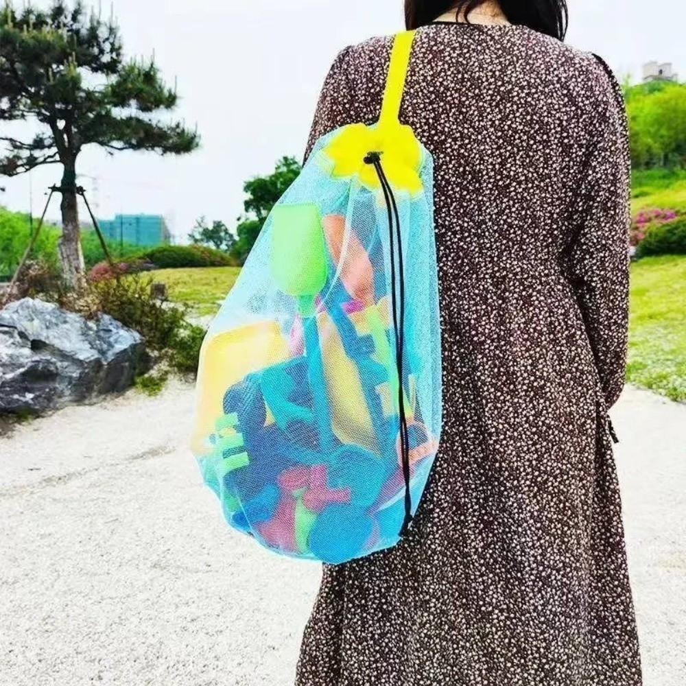 Large Capacity Mesh Beach Bag Portable Swim Toy Storage Bag Drawstring Beach Bag Beach Activities