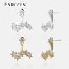 925 Sterling Silver 1pair Silver Gold Zircon Star Star Stud Earring Ladies Elegant Luxury Jewelry