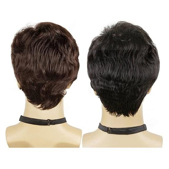 Men Short Curly Wig with Bangs Fluffy Natural Looking High Temperature Fiber Male Wavy Black Brown Synthetic Hair