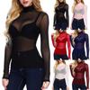 Women's Summer Sexy Ultra-thin Mesh Elastic Tight Long-sleeved Half-high Collar Bottoming Shirt