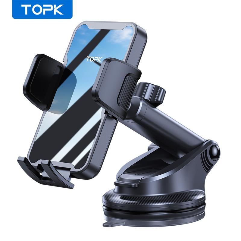 TOPK Adjustable Car Phone Holder Dashboard Mount 360 Rotation for iPhone 17 16 15 ProMax SamsungS25 Ultra Hands Free Automobile