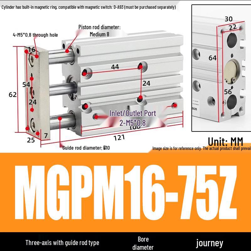 Compact Three-Axis Pneumatic Guided Rod Cylinder 12/16/20/25/32-10/20/40/50/75z