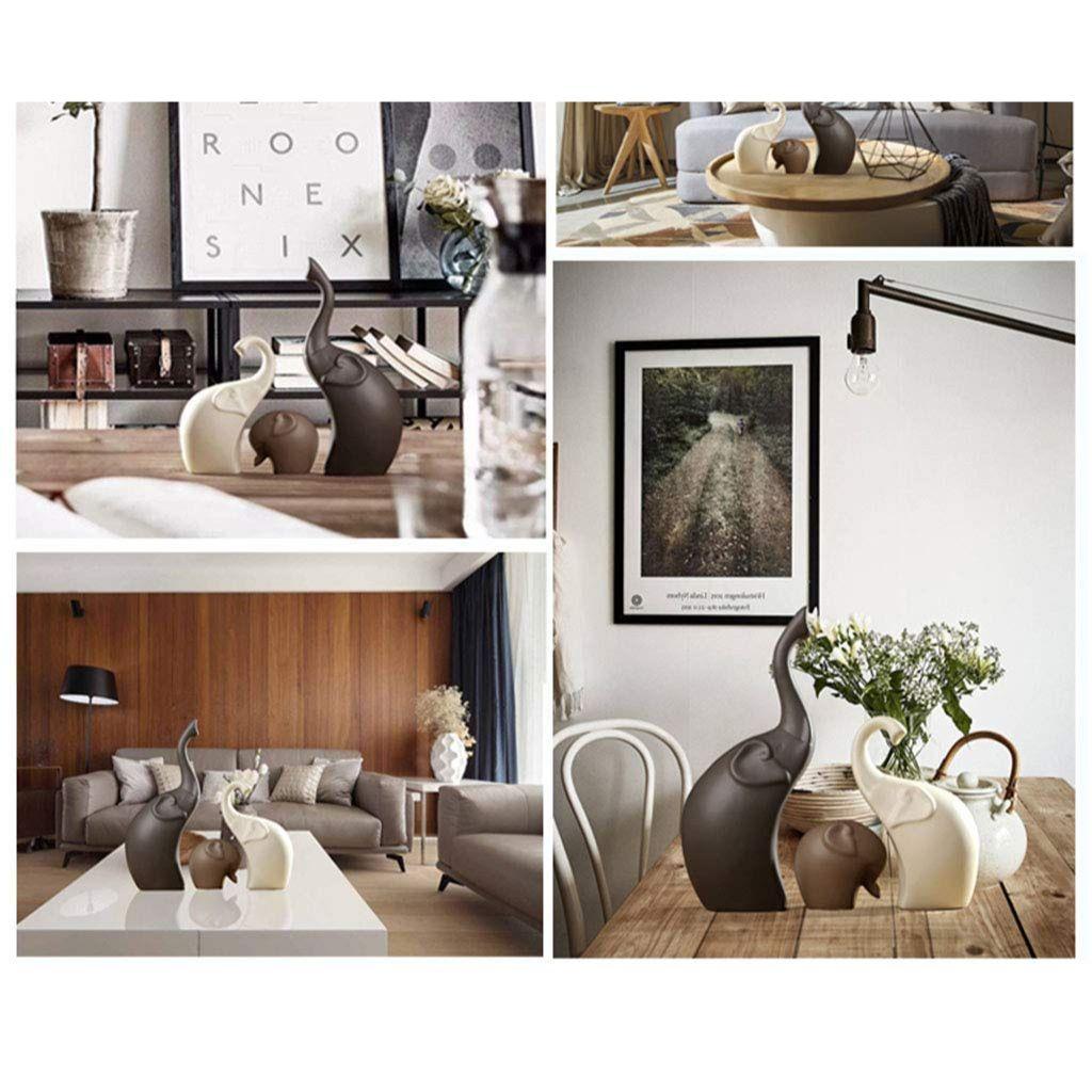 Керамические фигурки с матовой отделкой для домашнего декора Семья слонов - (Набор из 3 предметов, матовый коричневый)