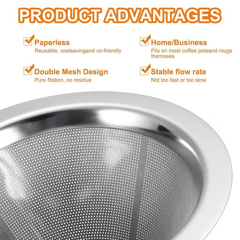 Uxcell pour over кофеварка 600 ячеек многоразовый фильтр для кофеварки нержавеющая сталь диаметр 113 мм на 1-2 чашки
