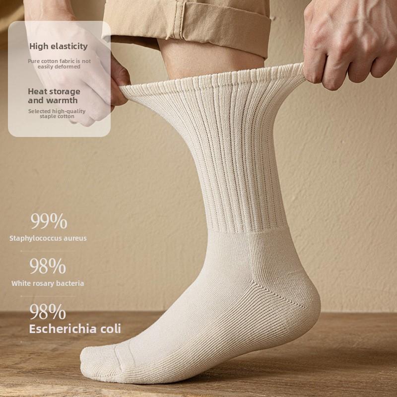 5 пар мужских осенне-зимних носков из чистого хлопка и ворса, утолщенных, теплых, спортивных, дезодорирующих, антибактериальных, шерстяных, с кольцами