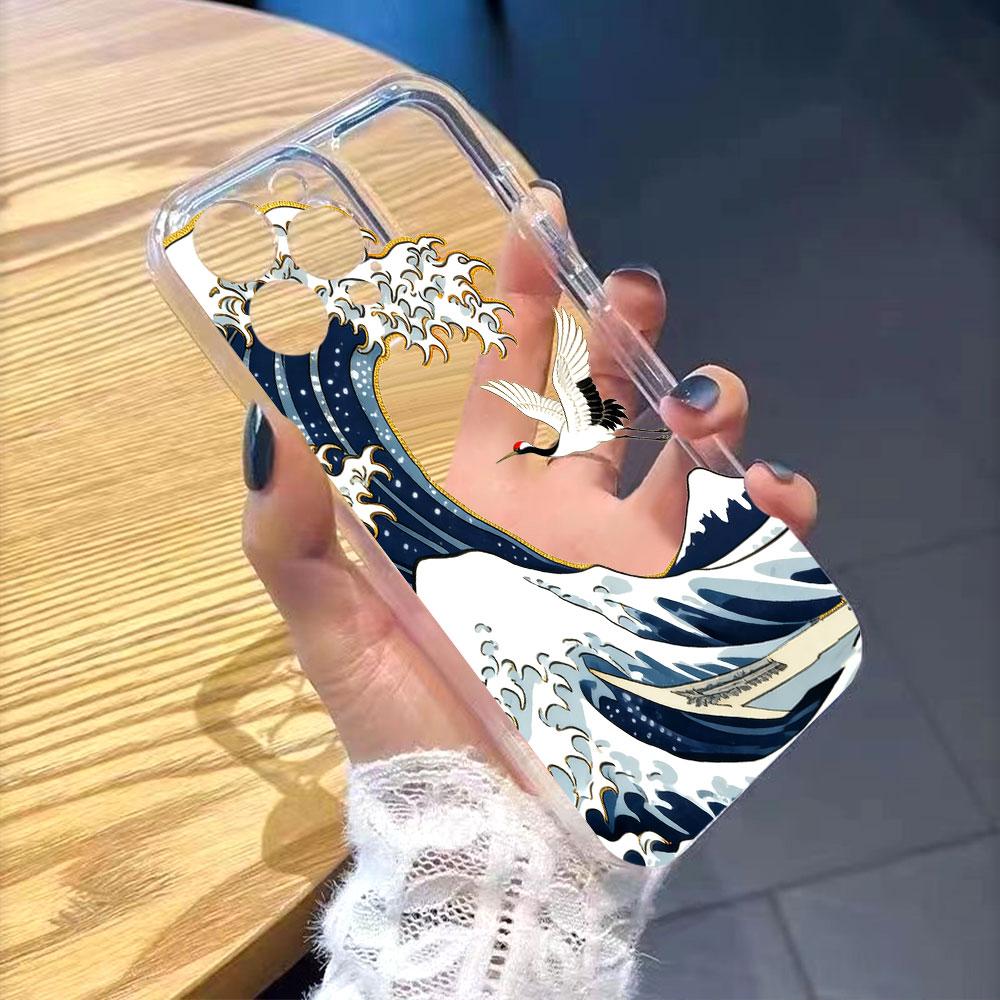 Crane Flying Over Great Wave Transparent soft TPU Phone Case for Xiaomi Redmi Note 15 14 13 12 11 10 9 Pro Plus 4G 5G Soft Cover