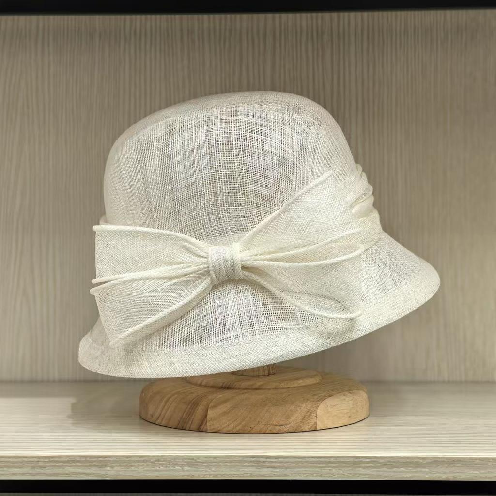 Dell Le Bucket Hat Female Hepburn Style Bow Linen Yarn Summer Breathable Light Sunscreen Hat Versatile Luxury Basin Hat