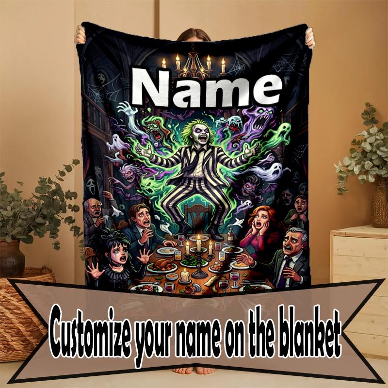 Custom Name Personalized Bride of Chucky Print Blanket, Home Decor, Bedroom, Sofa, Camping, Couch, Gifts for Birthday Christmas
