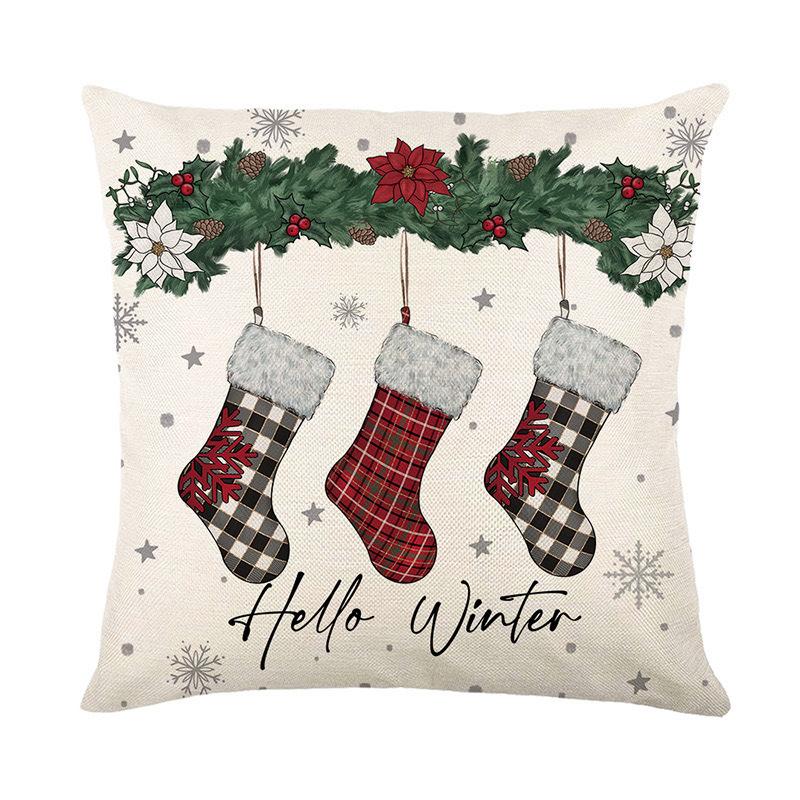 Рождественская наволочка Декоративная льняная с принтом для крыльца, двора, дивана, домашнего декора, наволочка
