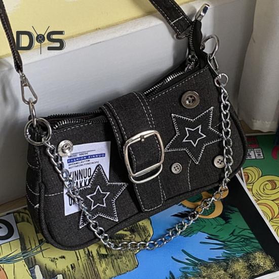 Сумка-хобо в стиле гранж, джинсовая сумка через плечо, сумка через плечо, винтажная сумка через плечо, повседневная сумка для женщин и девушек, для повседневных выходов на улицу