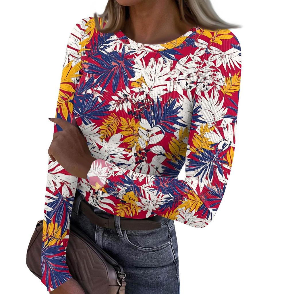 Женская и зимняя футболка с тонким низом, модная повседневная футболка с градиентным принтом и круглым вырезом, пуловер с длинным рукавом