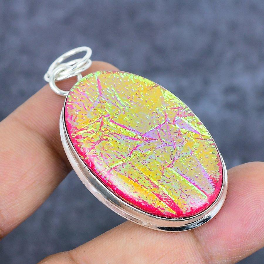 Pink Triplet Opal Gemstone Handmade 925 Sterling Silver Pendant 2.13" A9y38