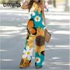 Summer Print Light Mature Style Women's Plus Size Casual Hanging Neck Sleeveless Elegant Pant Suit