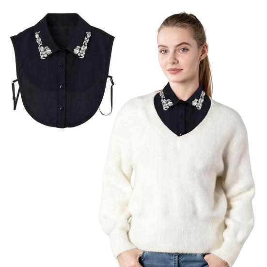 Блестящий съемный воротник со стразами, красный рождественский клетчатый, искусственный воротник, женский съемный накладной воротник, акцент для свитера