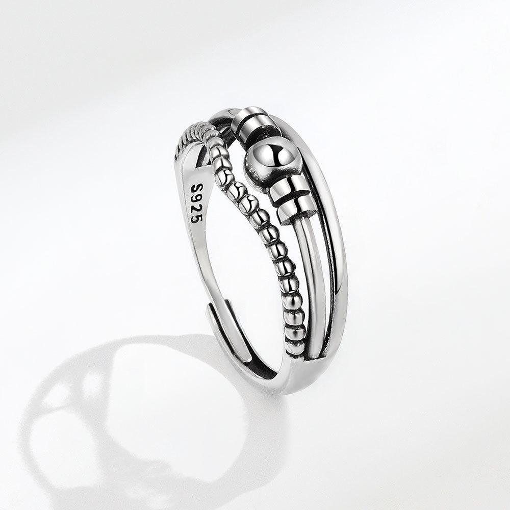 Personalized Ring Retro Do Old Dots Curve Open Ring Tide People Fashion Simple Finger Ring Students Simple Adjustable Accessories Fresh and Sweet