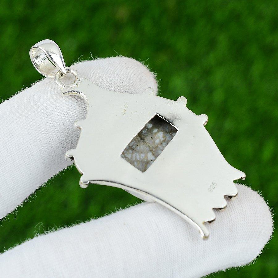 Root Chakra Fossil Coral Stone Bezel Wedding Boho New Pendant Jewelry 925 Silver