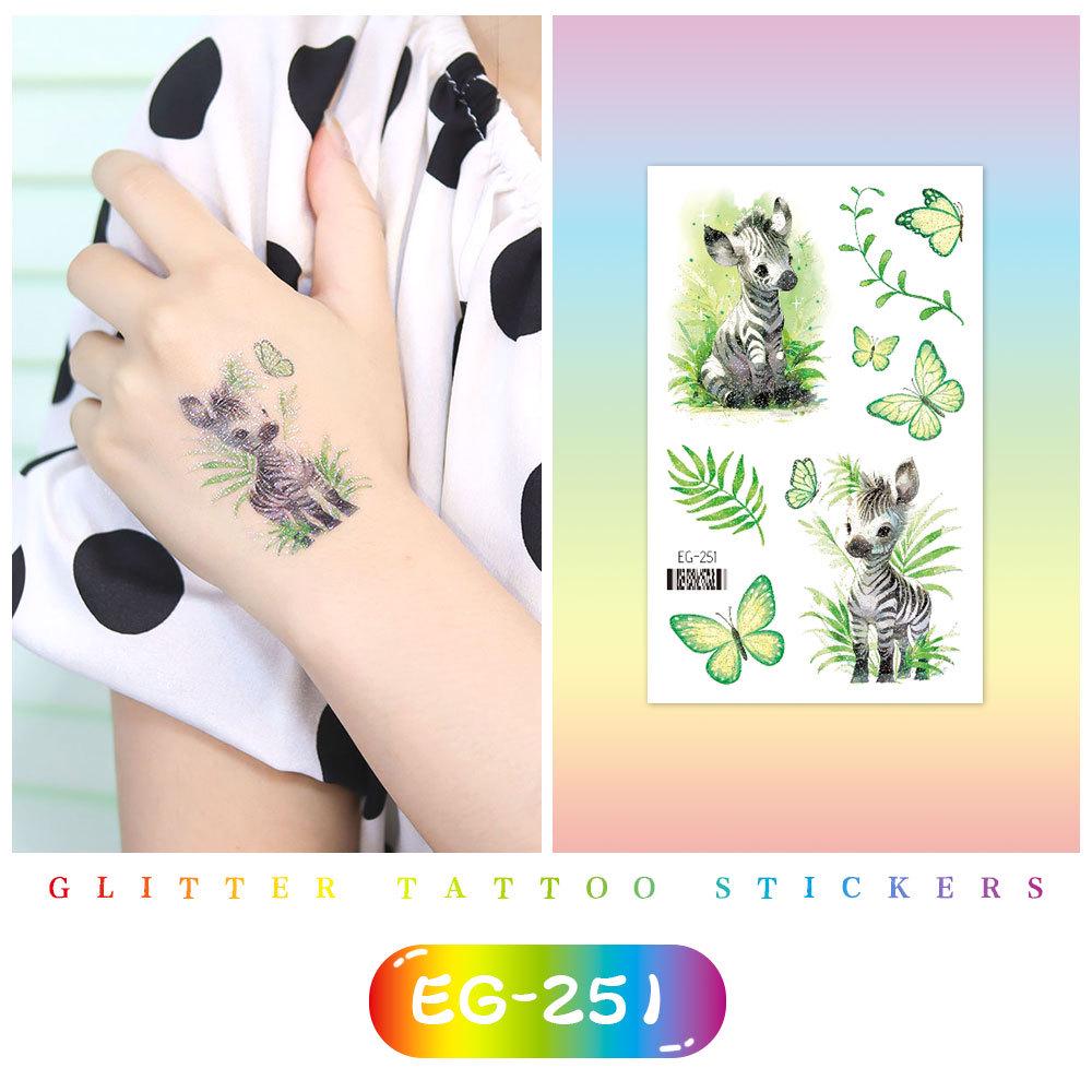 Красочные милые мультяшные животные блестящие татуировки наклейки для детей