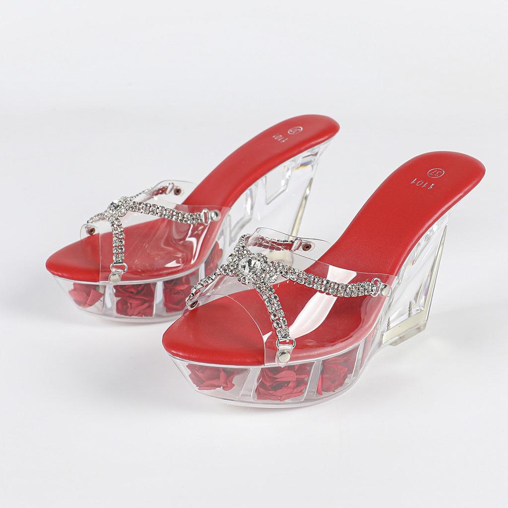 Женские туфли на высоком каблуке-танкетке с кристальной подошвой, 11 см - Клубные шлепанцы, Идеальны для подиума и танца на пилоне