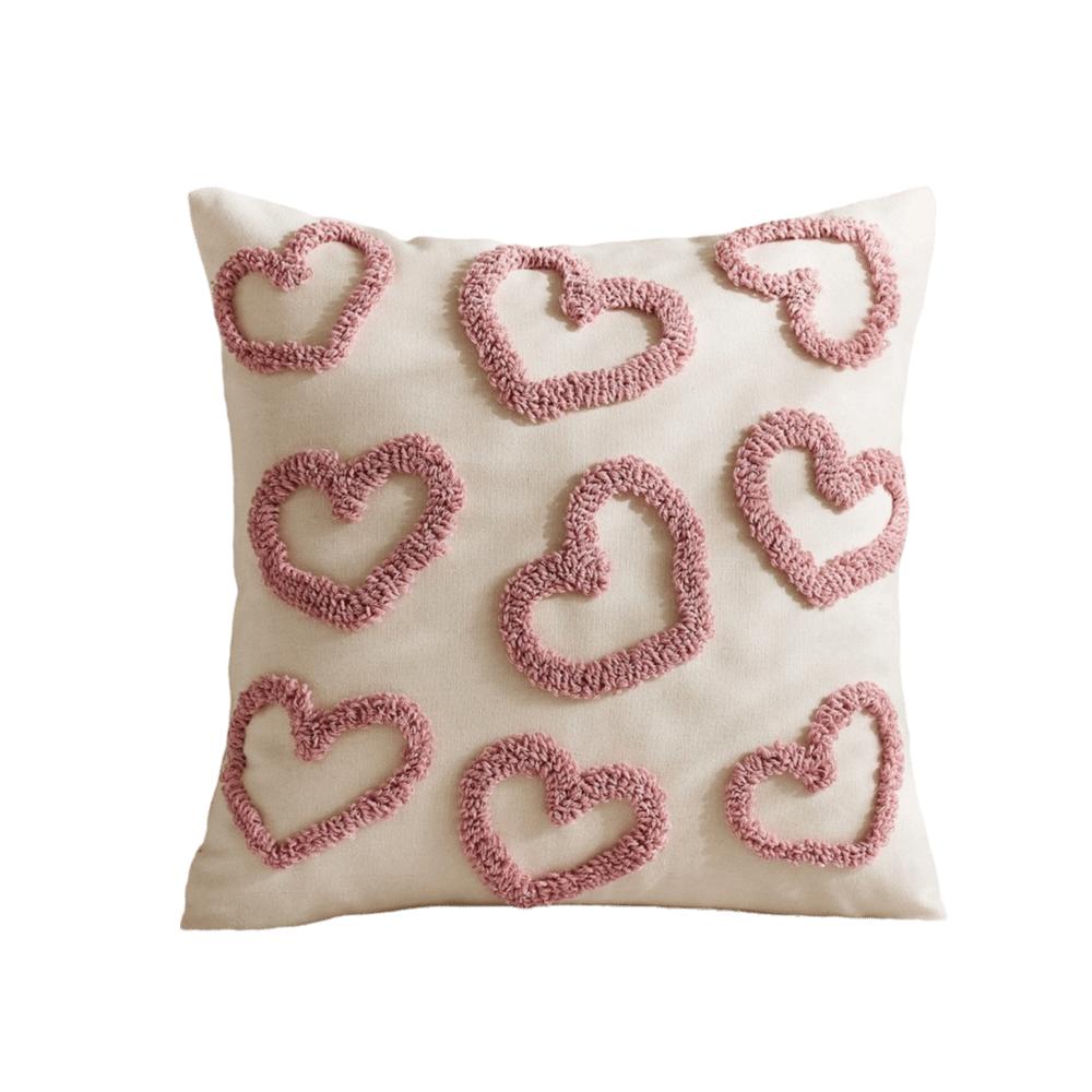 Romantic Valentine Heart Pattern Pillowcase Velvet Hidden Zipper Tufted Cushion Case Minimalist Embroidery Plush Pillow Cover