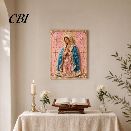 3D Pearl Texture Art Mary Painting Kit, Divine Mercy Jesus Holy Religious DIY Kit for Adults Faux Craft Set Beginners Christian Wall Decor