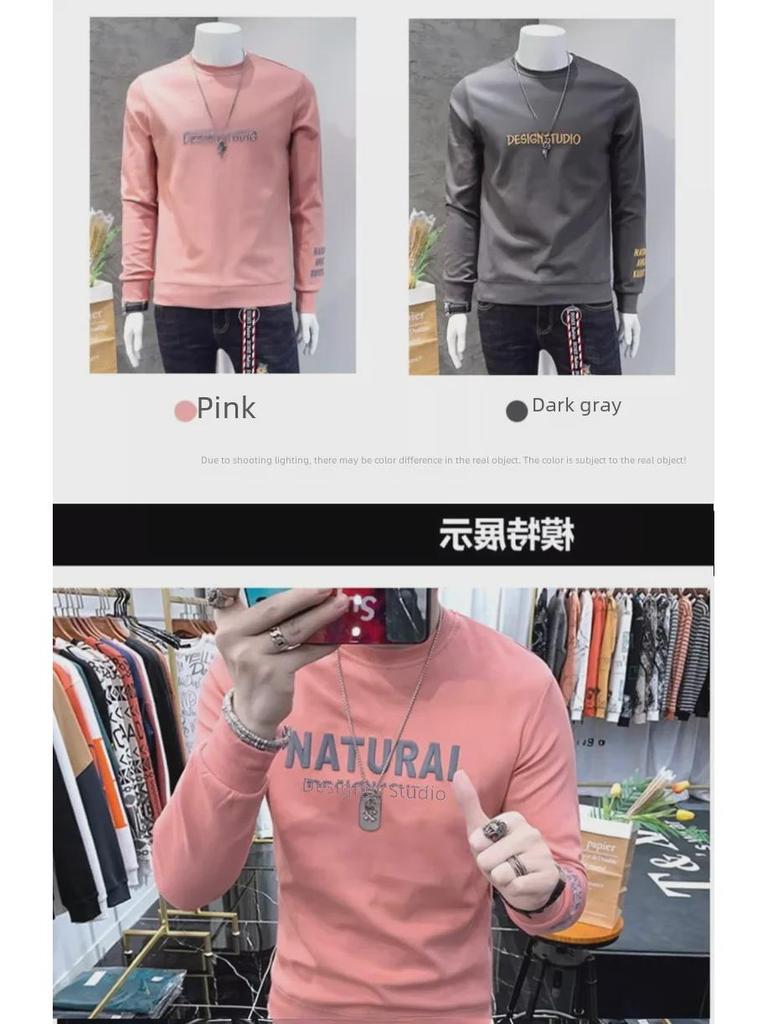 Высококачественная мужская европейская толстовка: Модный, с длинными рукавами, плюс бархат, весна/осень, утолщенный зимний топ