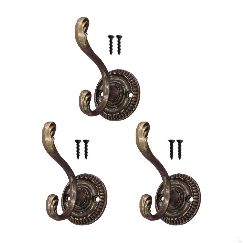 3Pcs Vintage Design Coat Hooks Door Zinc Alloy Accessory Simple Assembly for Wooden Surface